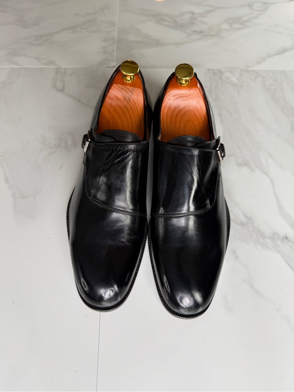 Men's Black Leather Single Monk Strap Dress Shoes